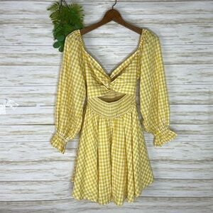 Mable Yellow Gingham Cutout Sleeve Mini dress